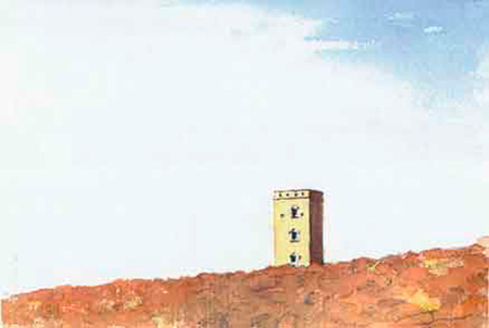 Torre amagant-se Aquarel·la 15 x 23 cm