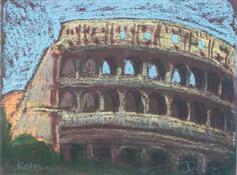 El Coliseu Pintura al pastel 17 x 13 cm