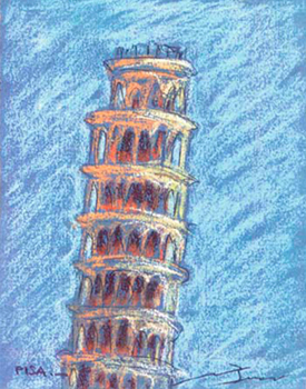 Torre de Pisa Pintura al pastel 17 x 13 cm