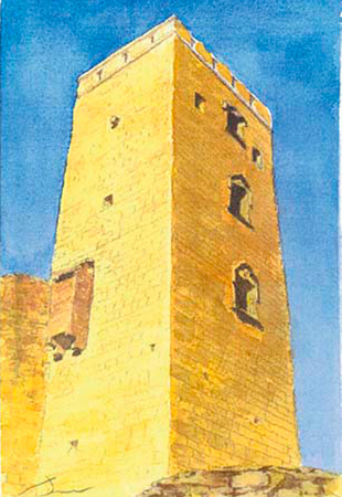 Torre castell de Ciutadilla Aquarel·la 15 x 23 cm