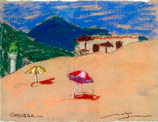 Platja de Còrcega Pintura al pastel 17 x 13 cm