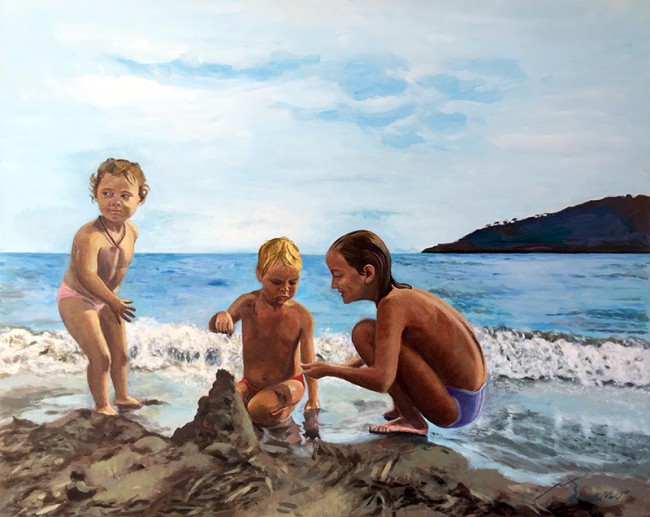 Nens a la platja Acrílic sobre tela 100 x 81 cm