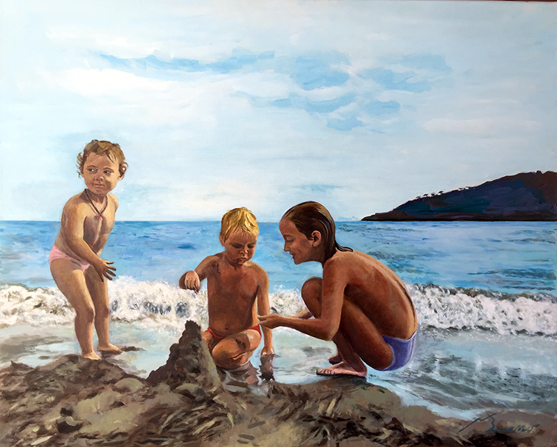 Nens a la platja Acrílic sobre tela 100 x 81 cm