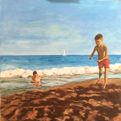 Nens a la platja Acrílic sobre tela 60 x 60 cm